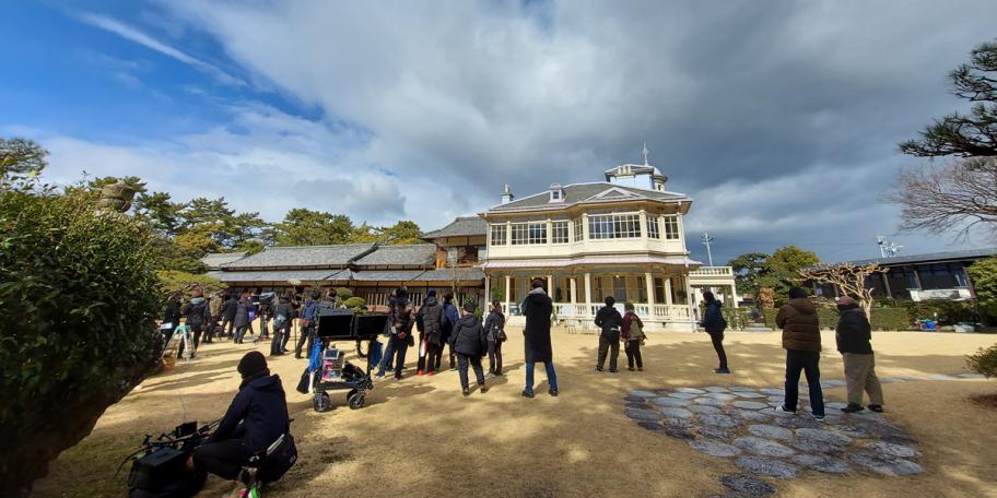 庭園での撮影風景