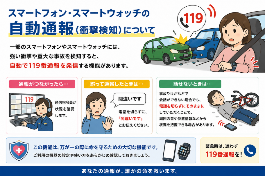 スマートフォン、スマートウォッチの自動通報（衝撃検知）について／桑名市