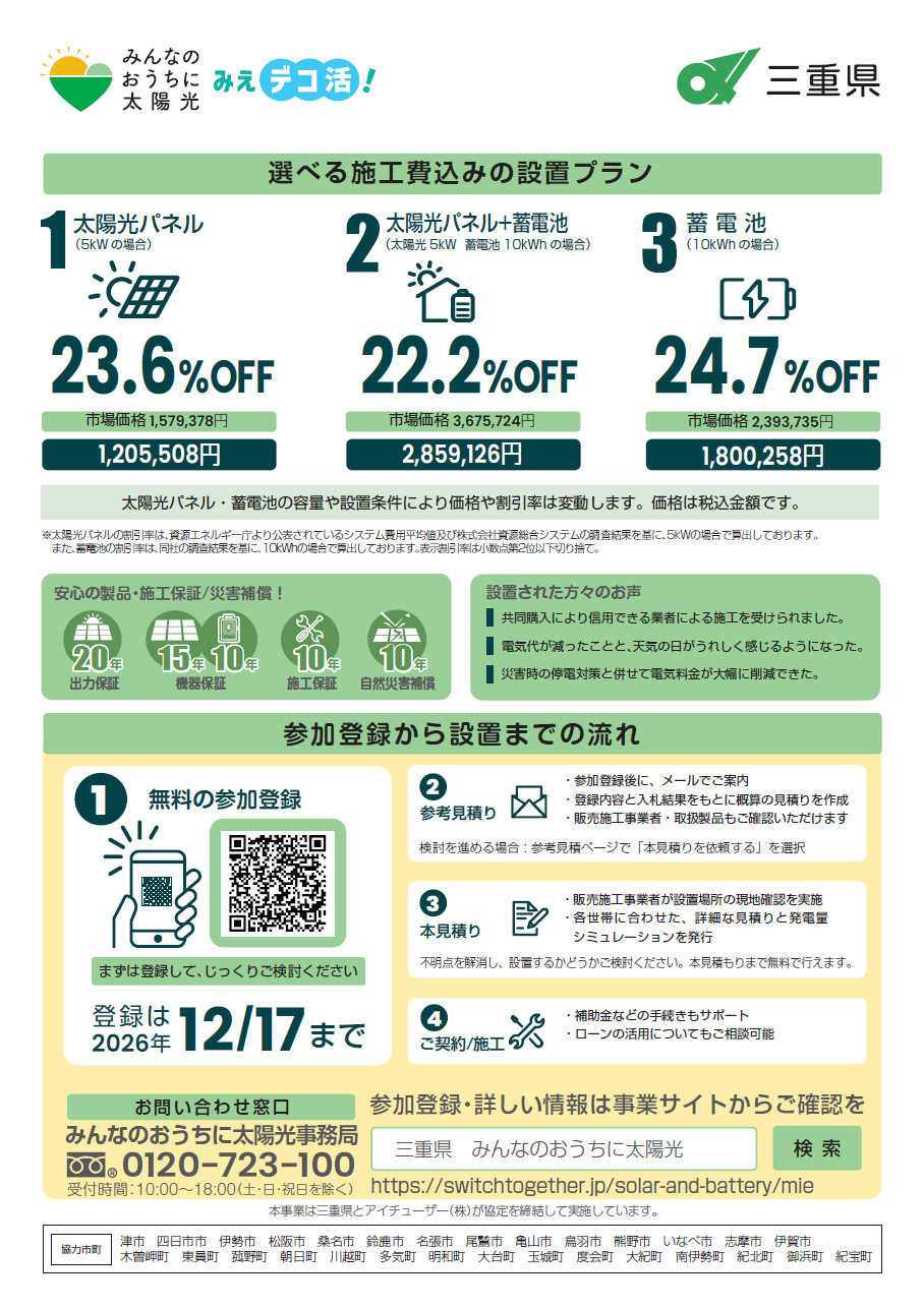 太陽光パネル・蓄電池」の共同購入の参加者募集／桑名市